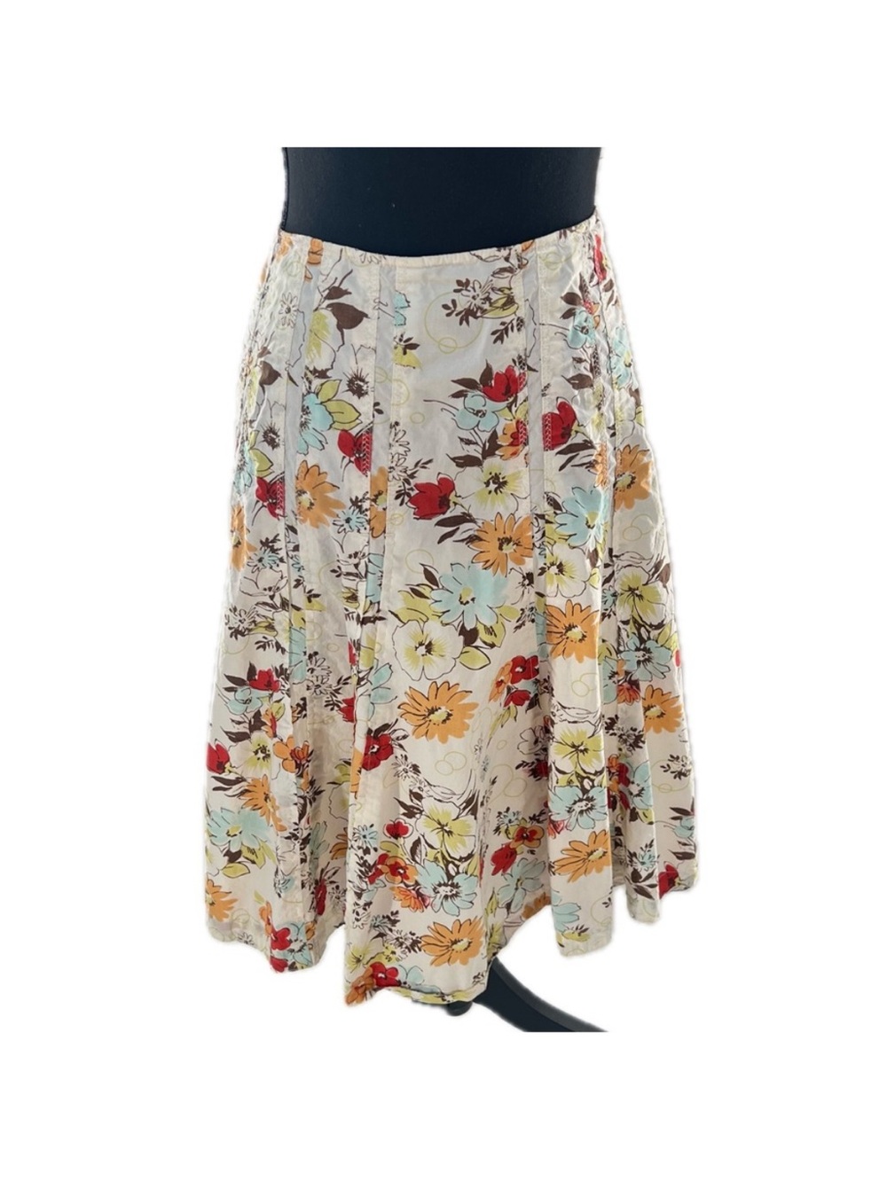 CAbi Palapa Floral Panels Swing Cotton Midi Skirt A-Line Size 8